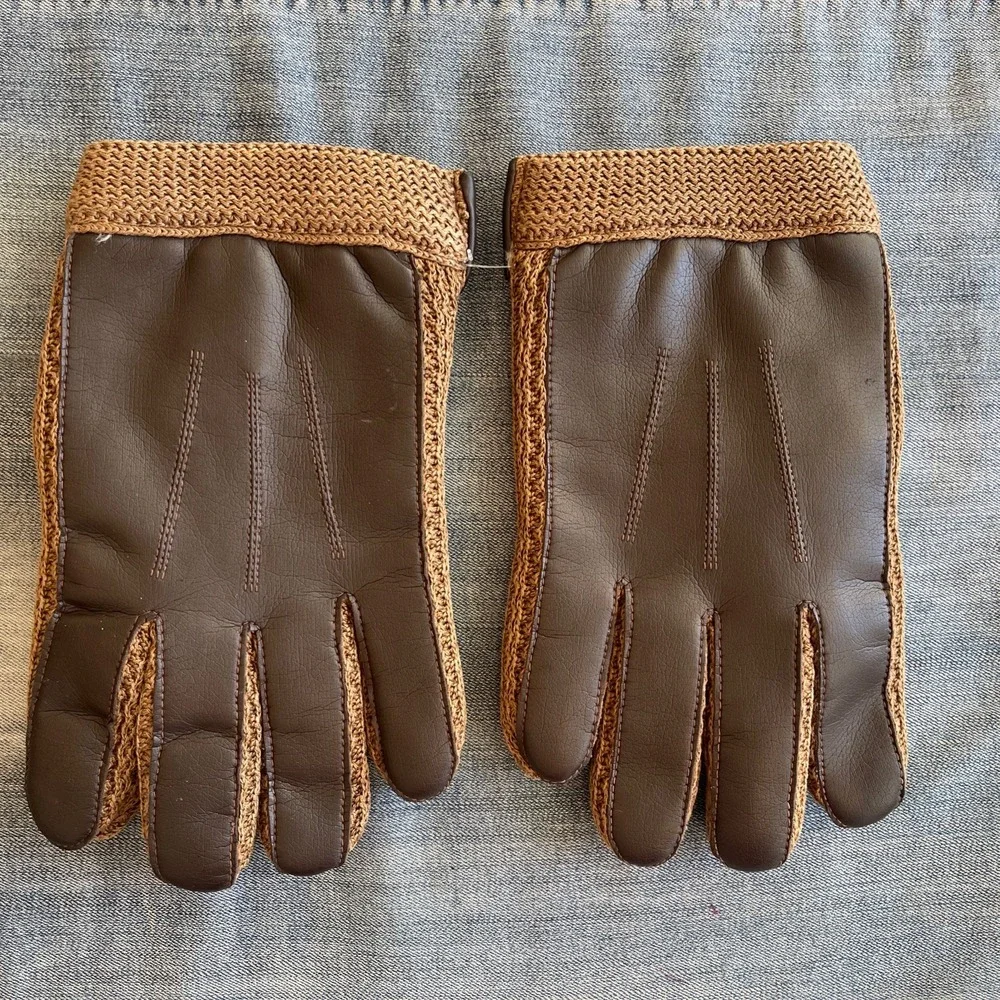 Vintage 70's 80's brown tan cotton knit DRIVING gloves size L Grandpa Core